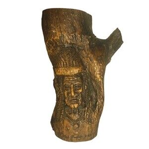 Vintage 90s Faux Resin Native American Wood Look Carving